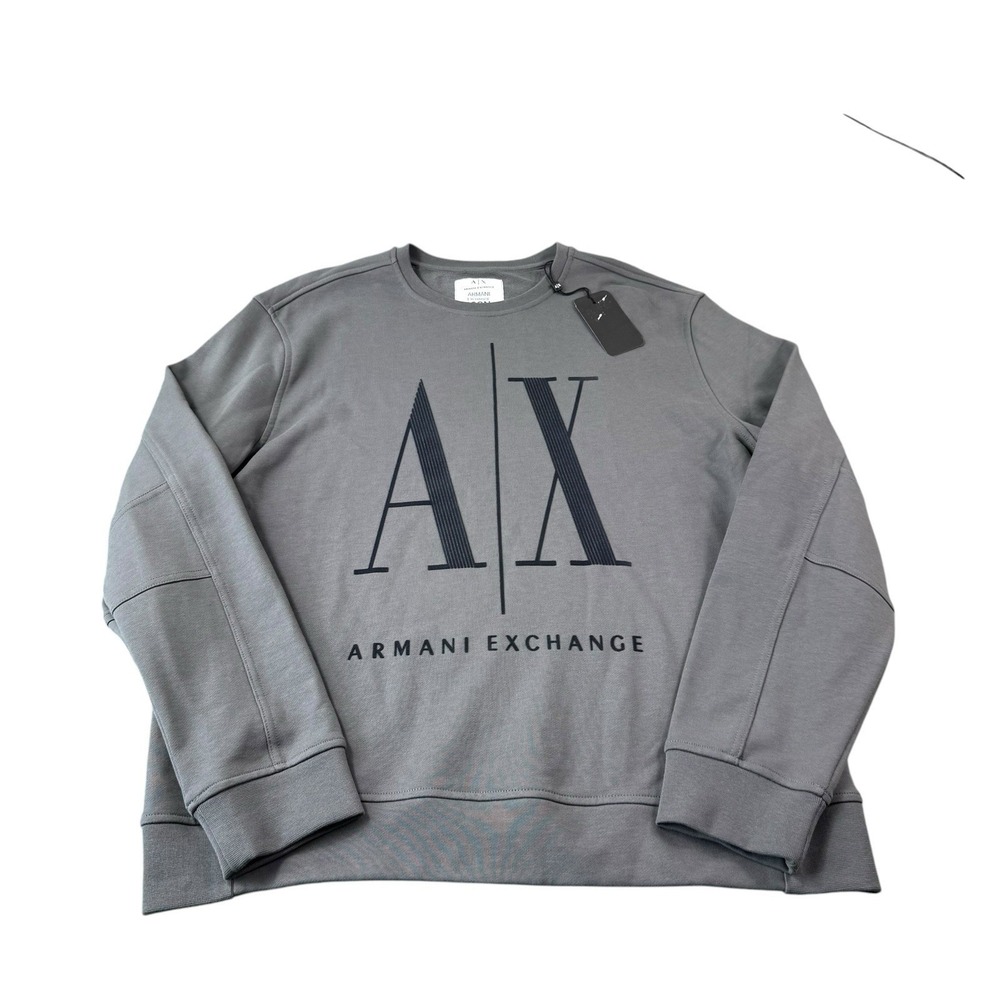 Armani Exchange Icon Period Gray Black Felt Textured Crewneck Sweater Size L NWT